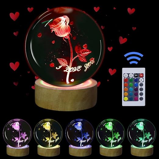 3D Rose Crystal Ball Night Lamp