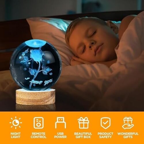 3D Rose Crystal Ball Night Lamp2