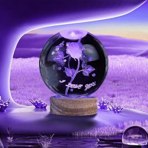 3D Rose Crystal Ball Night Lamp3