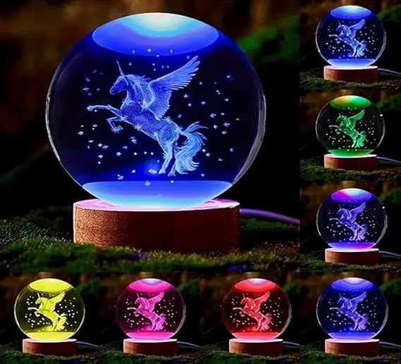 3D Unicorn Crystal Ball Night Lamp