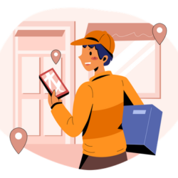 delivery-man-giving-parcel-to-the-owner-illustration-download-in-svg-png-gif-file-formats--door-women-web-service-pack-e-commerce-shopping-illustrations-2791571