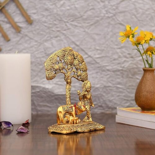 Golden Krishna Idol with Kamdhenu Cow2