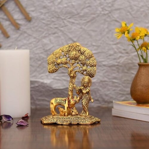 Golden Krishna Idol with Kamdhenu Cow3