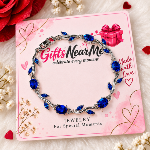 Blue stone vine bracelet displayed on a GiftsNearMe card