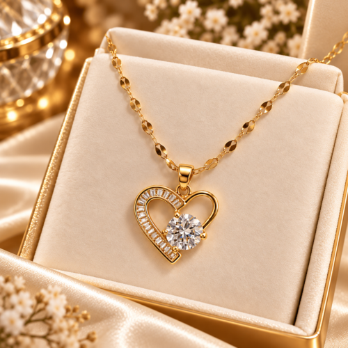 Sparkle Heart Necklace displayed on ivory velvet in a gift box
